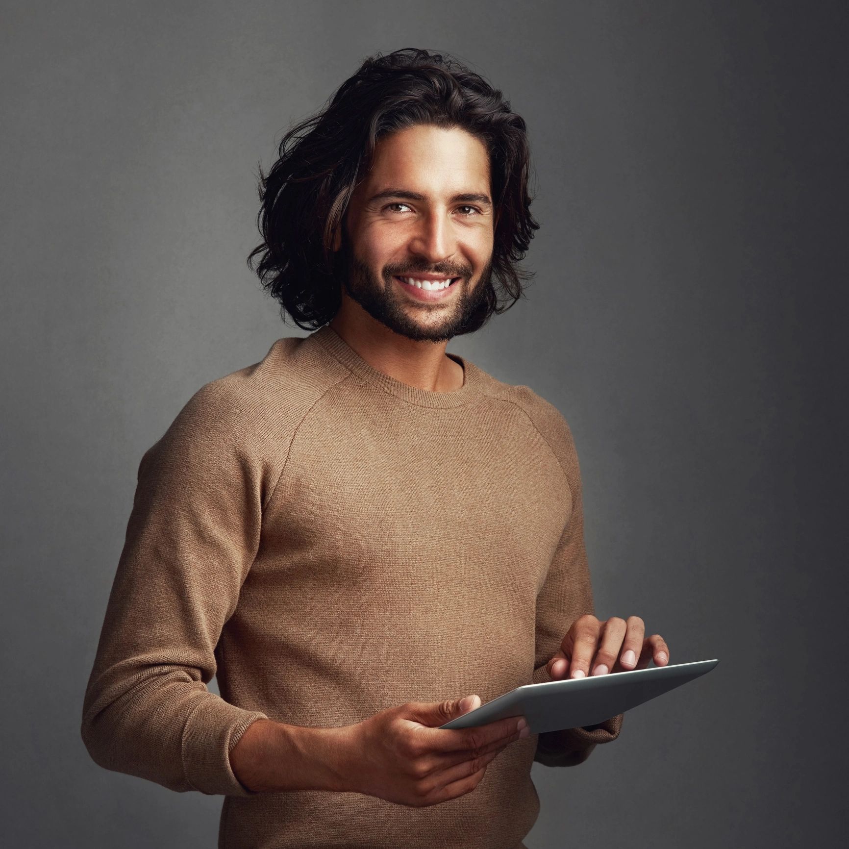 Portrait of a client using a tablet