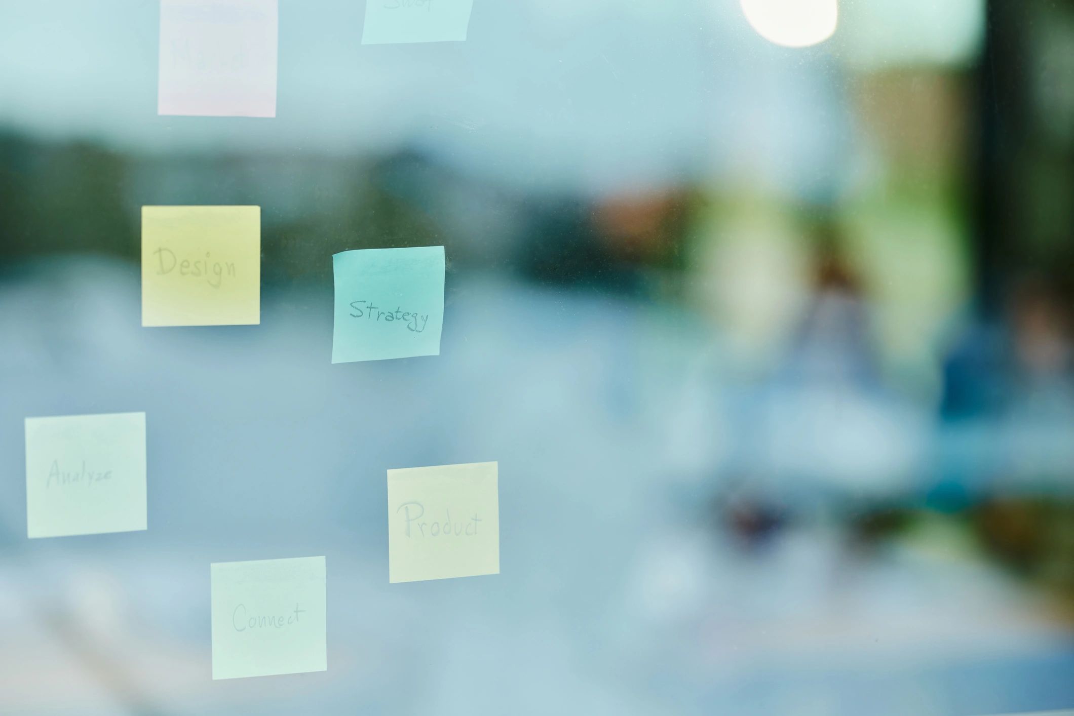 Product planning mind map on a glass wall